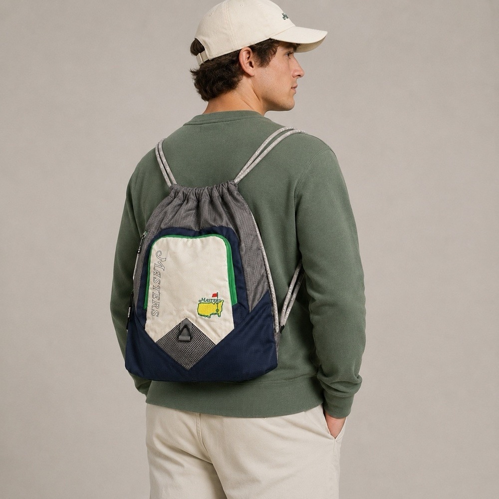 Augusta National Masters Golf Tournament Backpack Cinch Bag GRAY BLUE WHITE LOGO